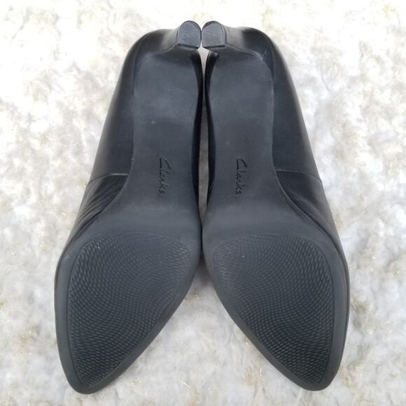 Black Leather Work Pumps Clarks Artisan Calla Rose Size 9 Comfort Cushion Heels - Picture 11 of 14